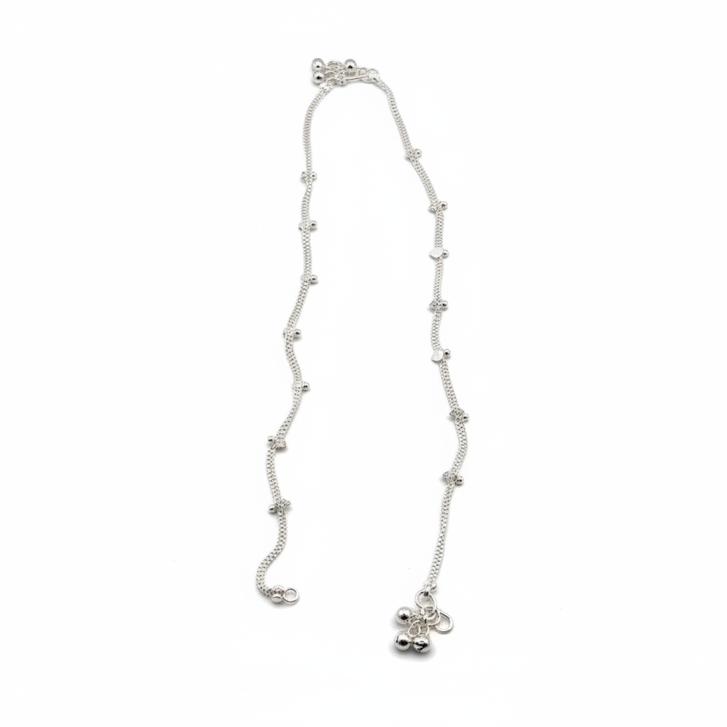 Heart Charm Silver Anklet – 99.9% Pure Silver – Weight:20g