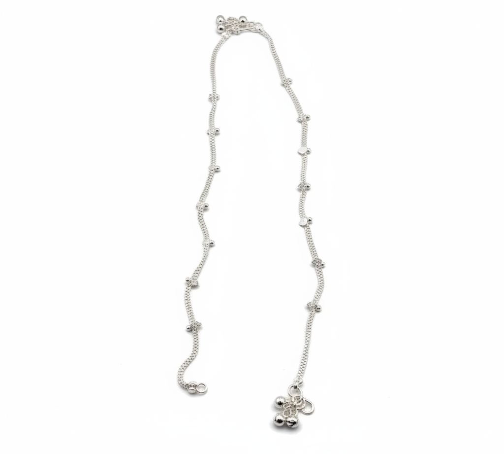 Heart Charm Silver Anklet – 99.9% Pure Silver – Weight:20g