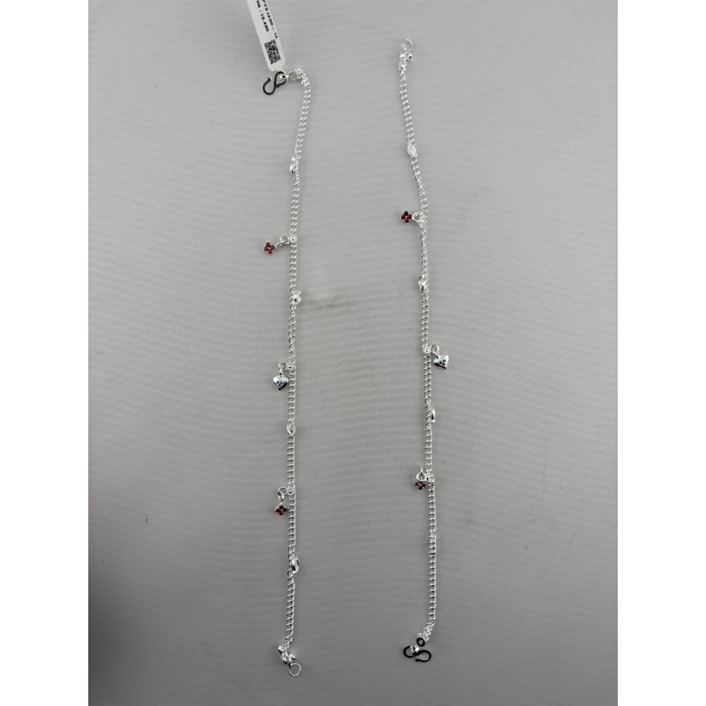 Heart Drop Charm Silver Anklet – 99.9% Pure Silver – Adjustable – 18.48 g