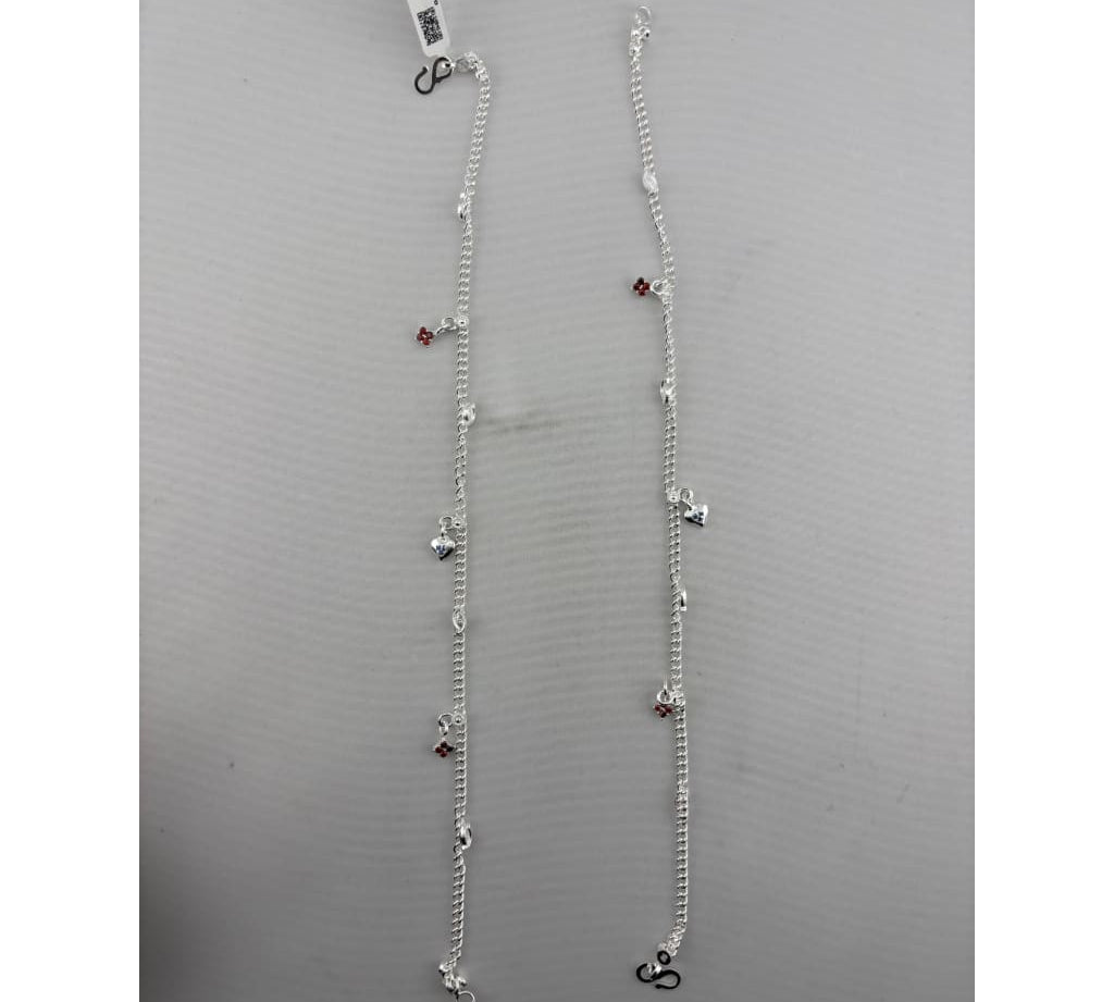 Heart Drop Charm Silver Anklet – 99.9% Pure Silver – Adjustable – 18.48 g