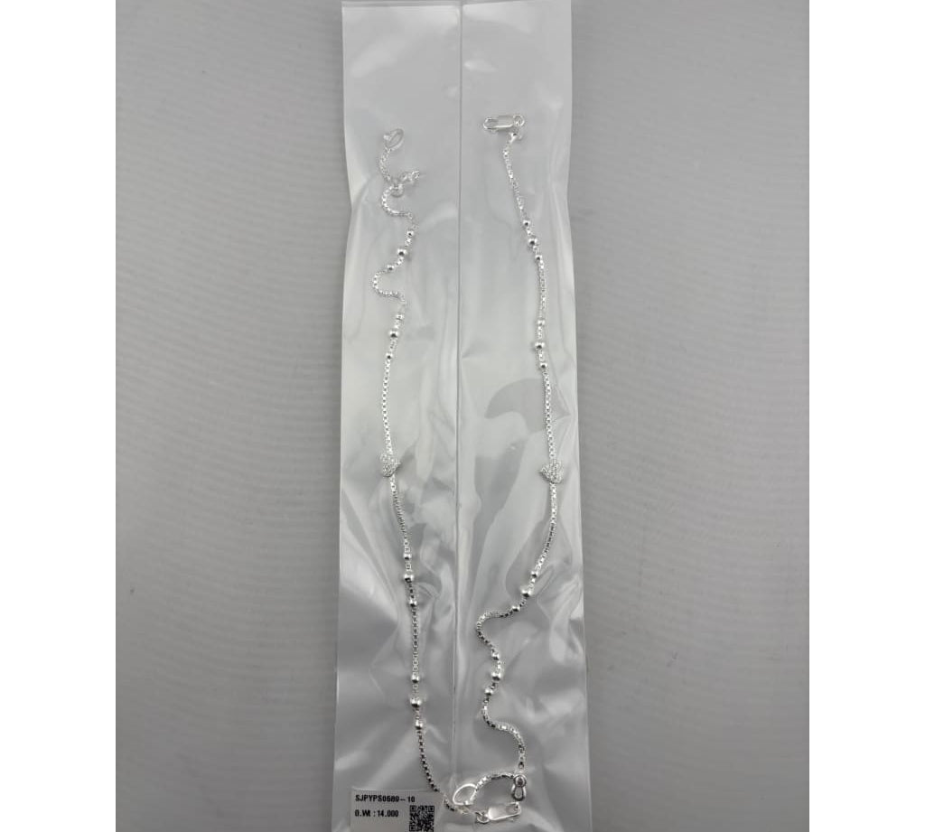 Heart Wave Delicate Silver Anklet – 99.9% Pure Silver – Adjustable – 14.00 g