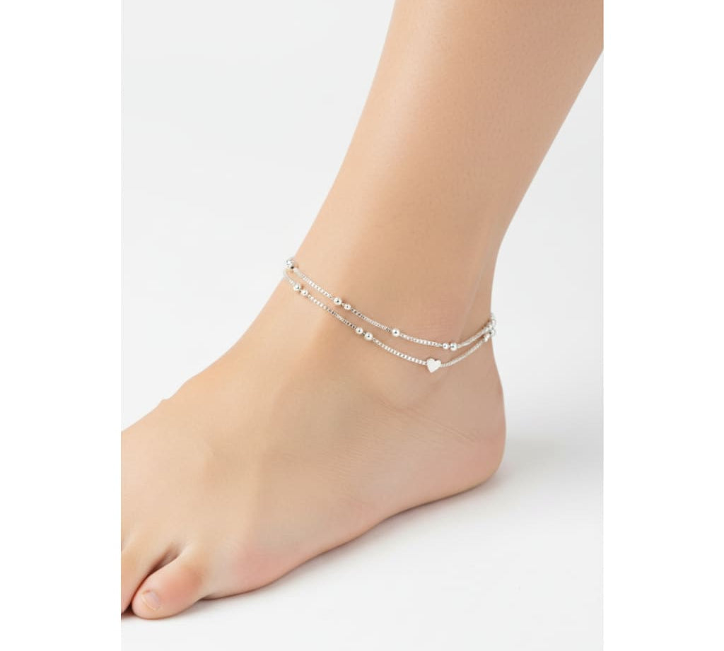 Heart Wave Delicate Silver Anklet – 99.9% Pure Silver – Adjustable – 14.00 g