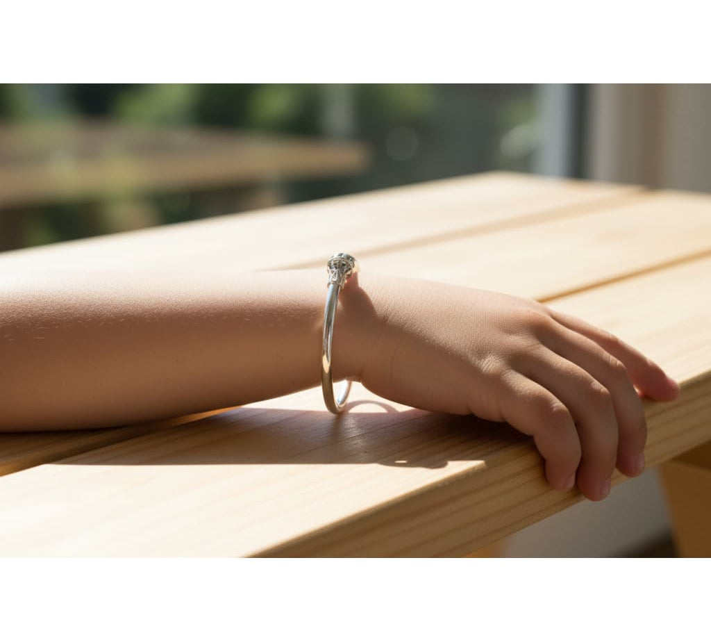 Kids Ball End Silver Kada – 925 Sterling Silver Baby Kada Bracelet with Designer Caps