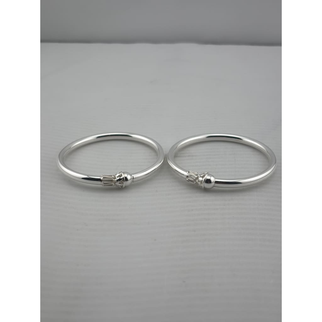 Kids Ball End Silver Kada – 925 Sterling Silver Baby Kada Bracelet with Designer Caps (Pair)