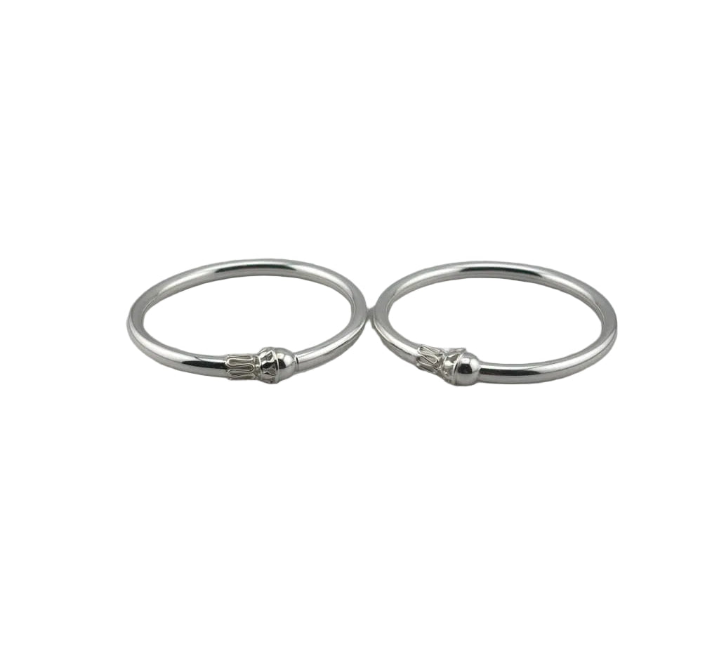 Kids Ball End Silver Kada – 925 Sterling Silver Baby Kada Bracelet with Designer Caps (Pair)