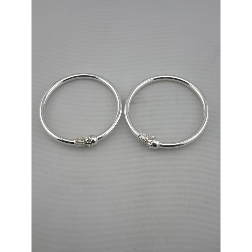 Kids Ball End Silver Kada – 925 Sterling Silver Baby Kada Bracelet with Designer Caps (Pair)