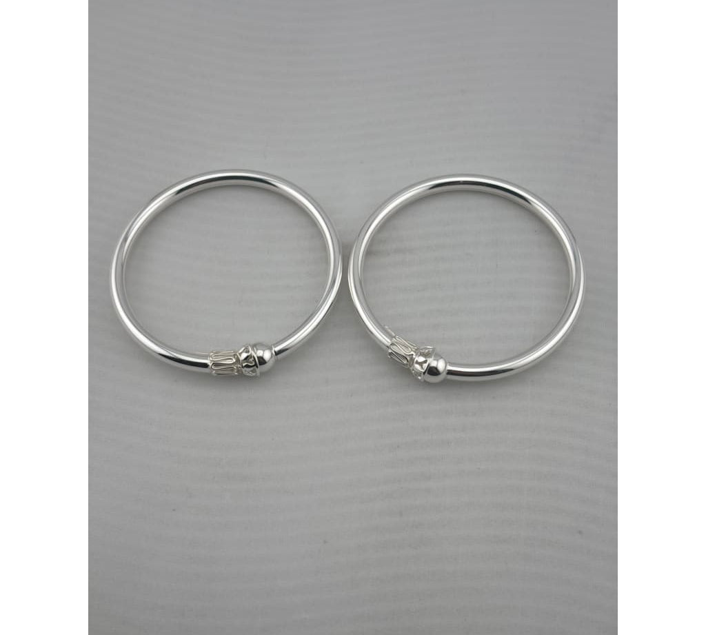 Kids Ball End Silver Kada – 925 Sterling Silver Baby Kada Bracelet with Designer Caps (Pair)