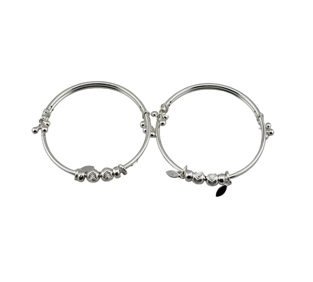 Kids Beaded Silver Kada – 925 Sterling Silver Baby Kada Bracelet with Charms (Pair)
