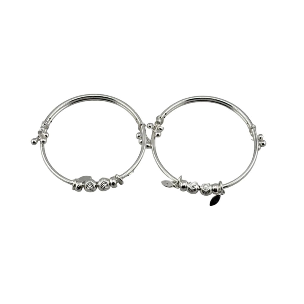 Kids Beaded Silver Kada – 925 Sterling Silver Baby Kada Bracelet with Charms (Pair)