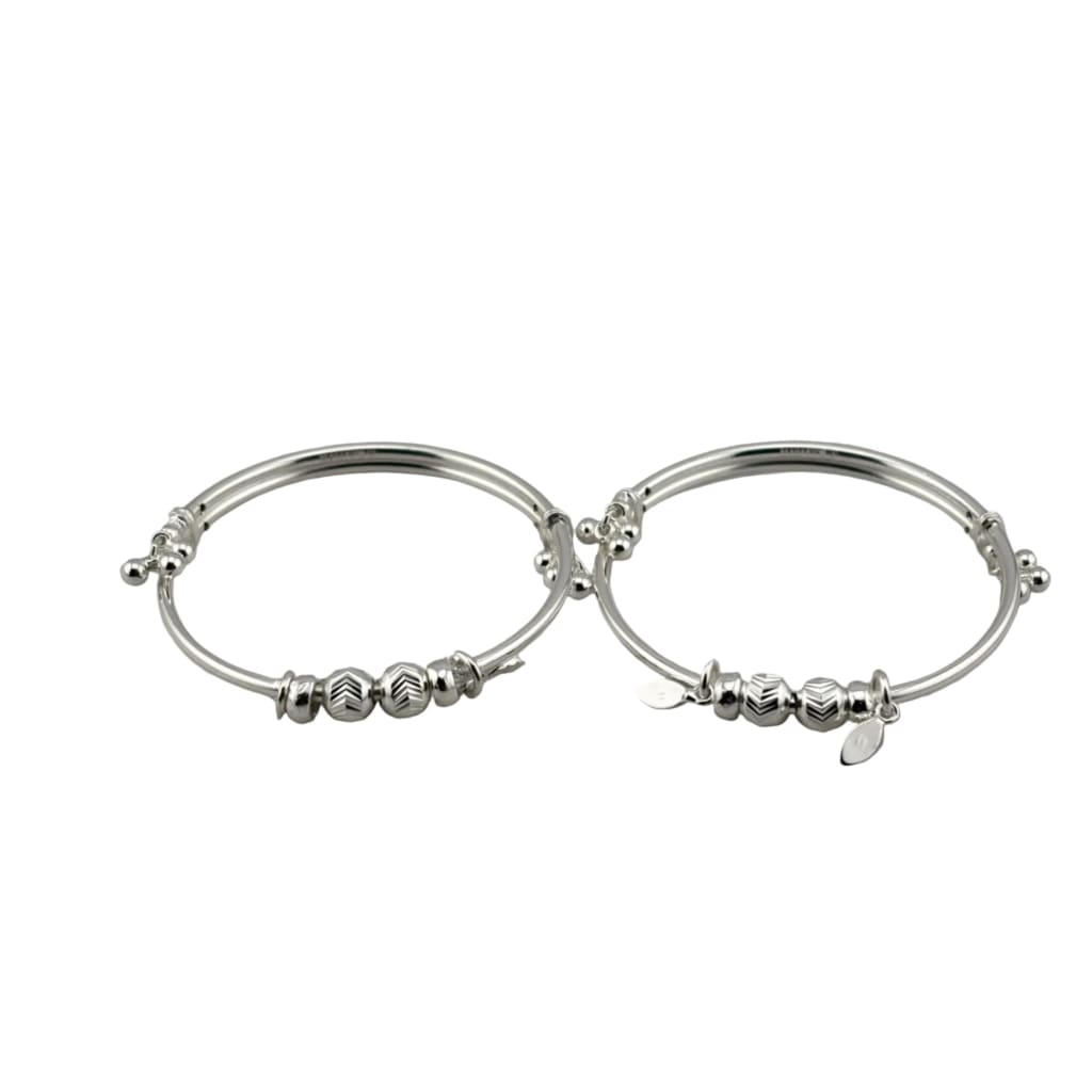 Kids Beaded Silver Kada – 925 Sterling Silver Baby Kada Bracelet with Charms (Pair)