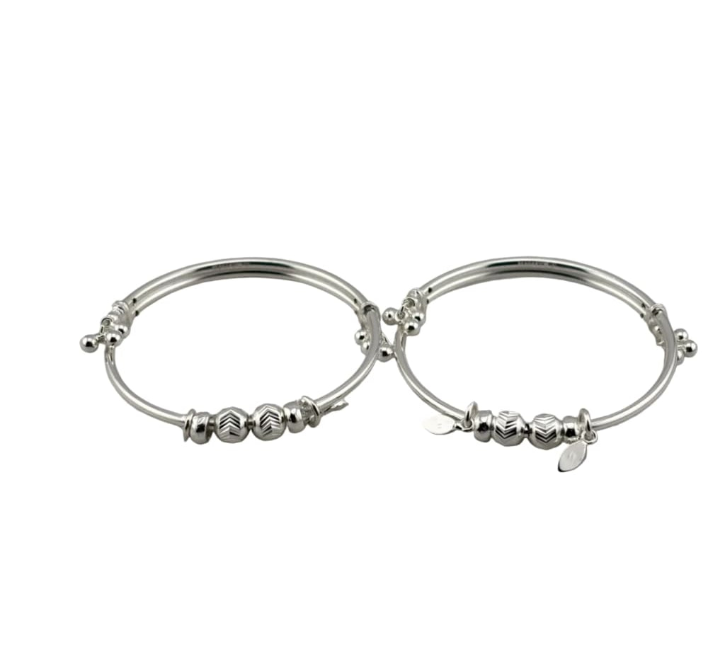 Kids Beaded Silver Kada – 925 Sterling Silver Baby Kada Bracelet with Charms (Pair)