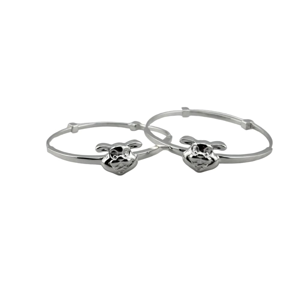 Kids Cartoon Face Silver Kada – 925 Sterling Silver Baby Kada Bracelet (Pair)