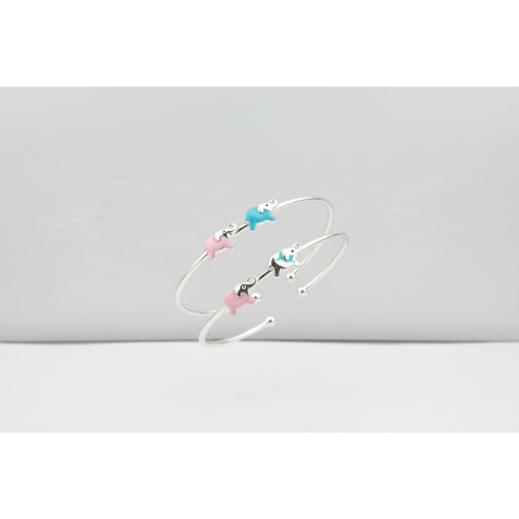 Kids Elephant Charm Silver Kada Pair