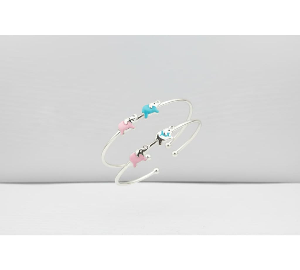 Kids Elephant Charm Silver Kada Pair