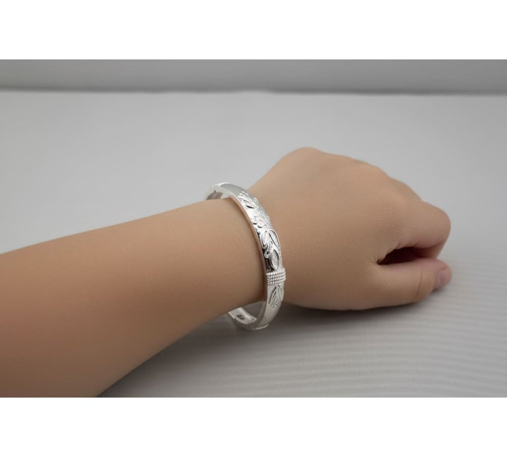 Kids Floral Engraved Silver Kada – 925 Sterling Silver Baby Kada Bracelet