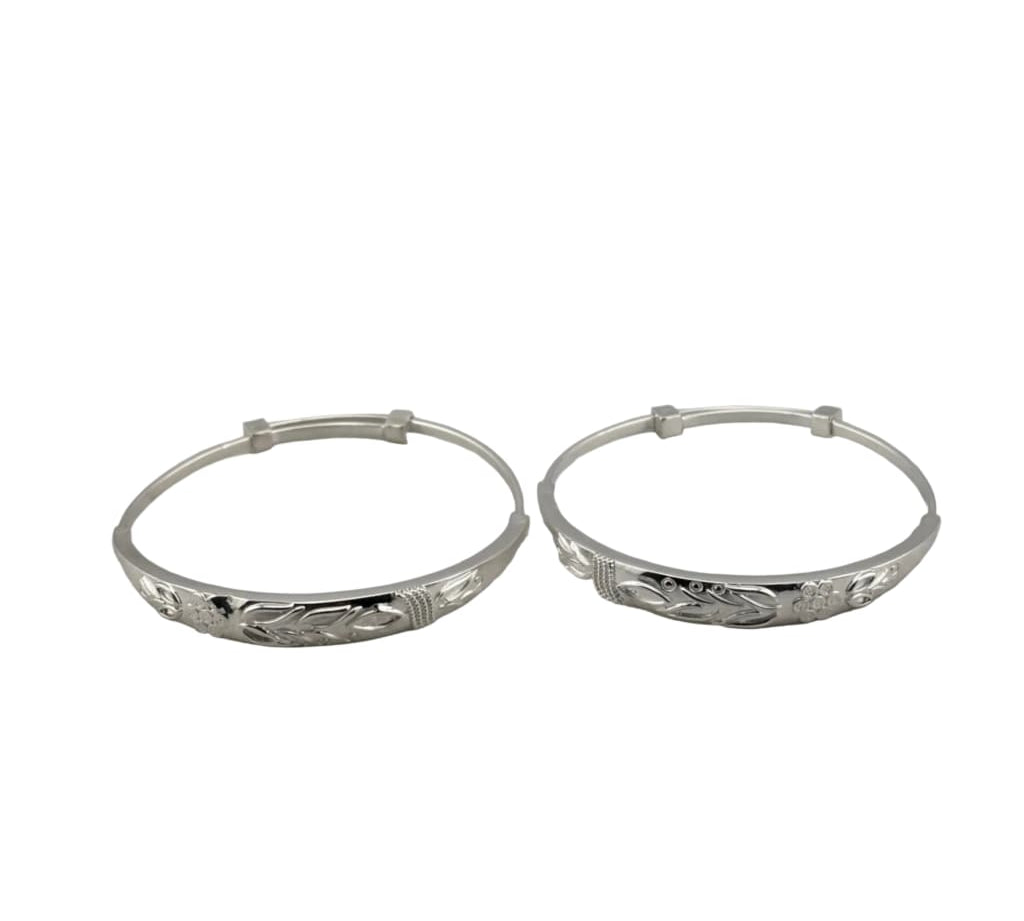 Kids Floral Engraved Silver Kada – 925 Sterling Silver Baby Kada Bracelet