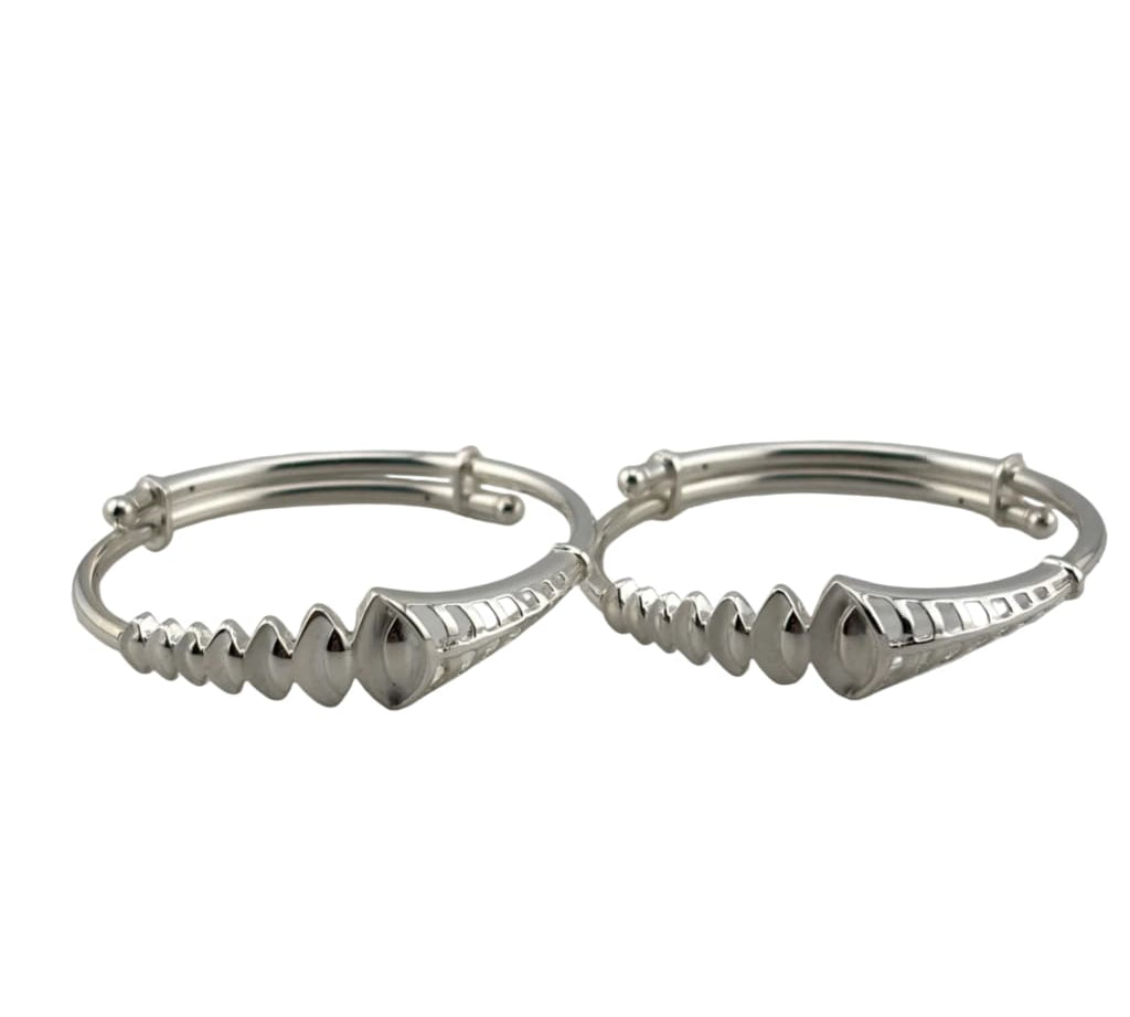 Kids Geometric Silver Kada – 925 Sterling Silver Baby Kada Bracelet with Zig