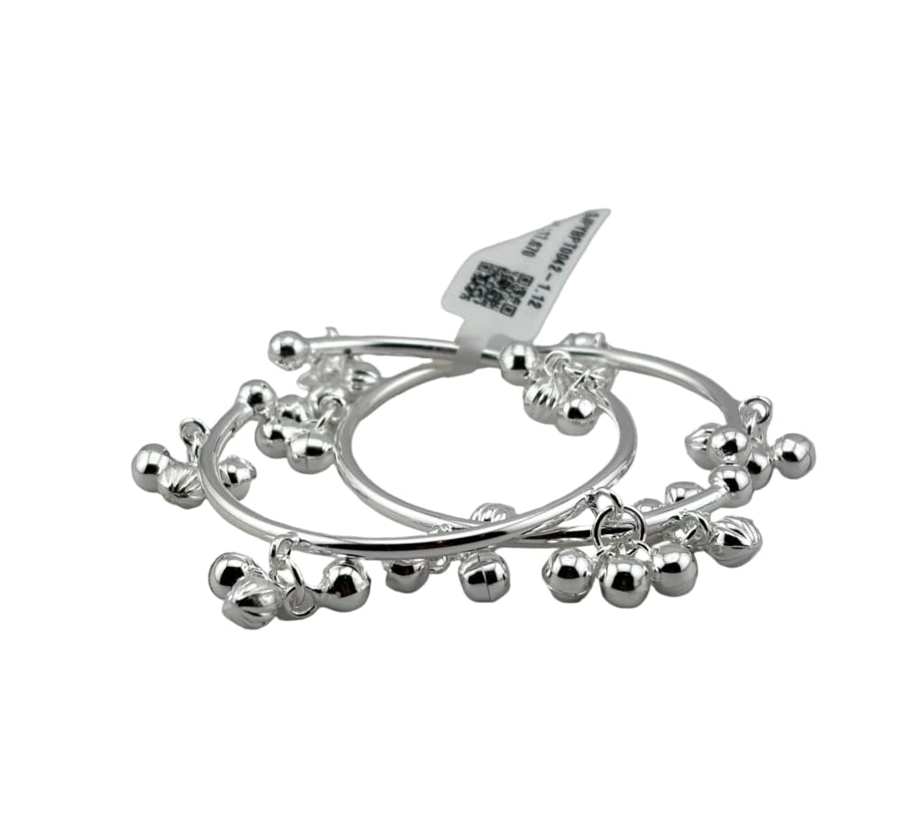 Kids Ghungroo Bangle – 925 Sterling Silver Baby Kada Bracelet with Hanging Charms (Pair) | 17g