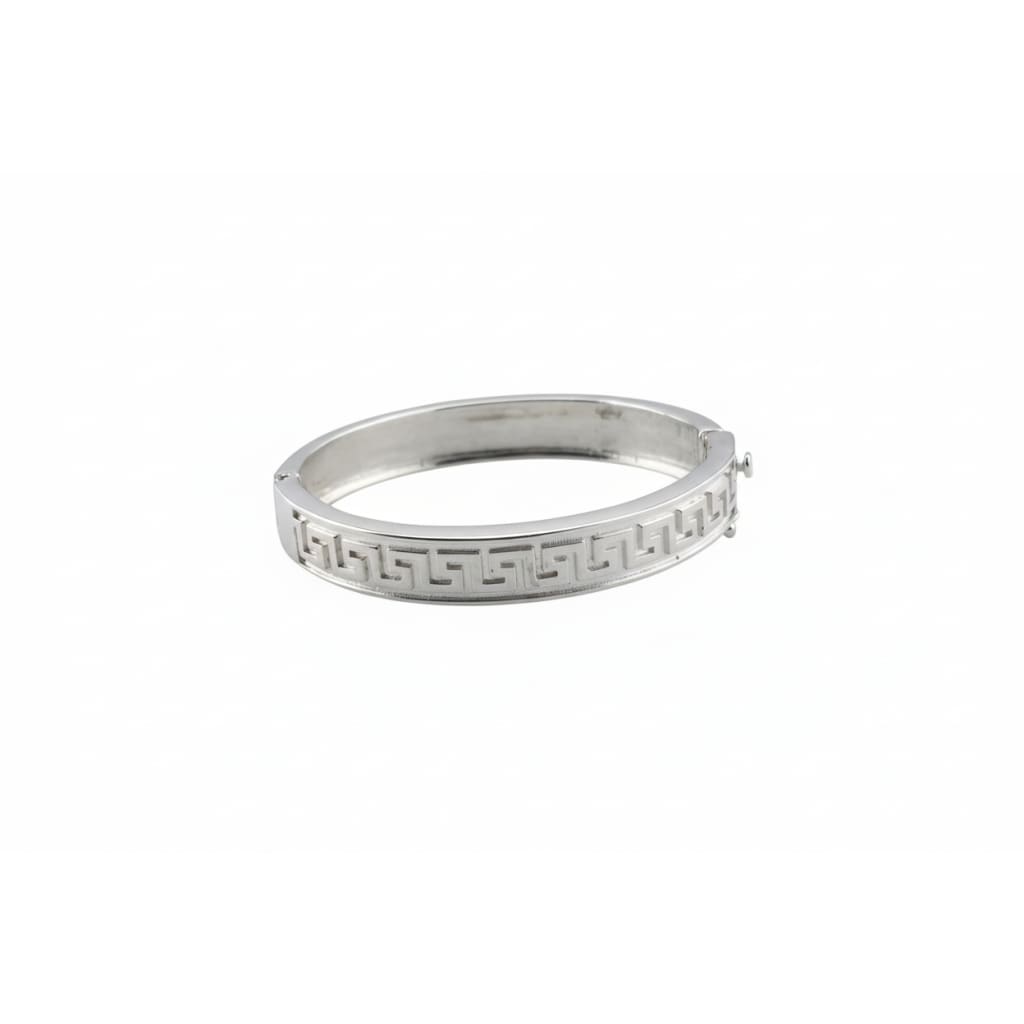 Kids Greek Key Silver Kada – 925 Sterling Silver Baby Bangle Bracelet with Meander Design
