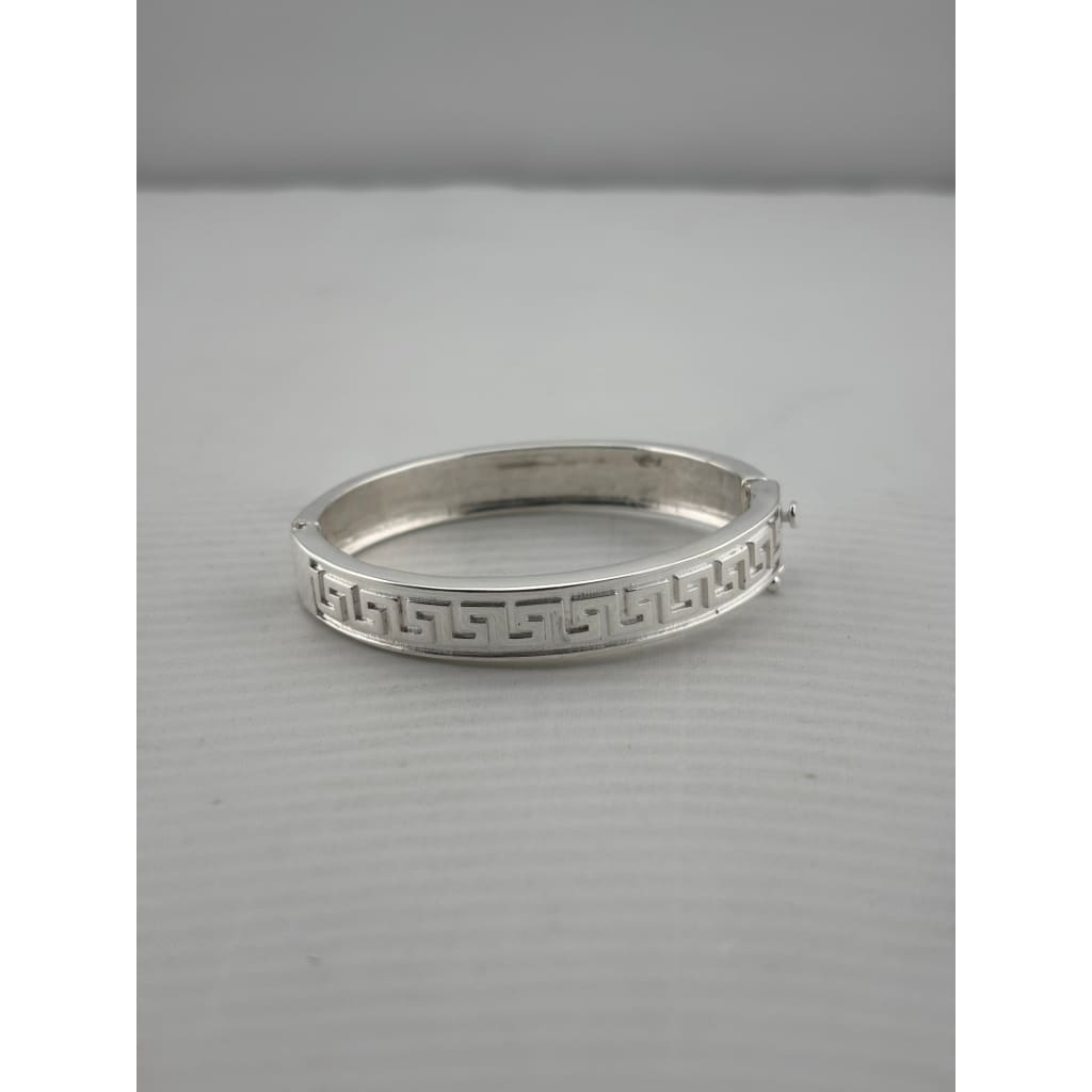 Kids Greek Key Silver Kada – 925 Sterling Silver Baby Bangle Bracelet with Meander Design