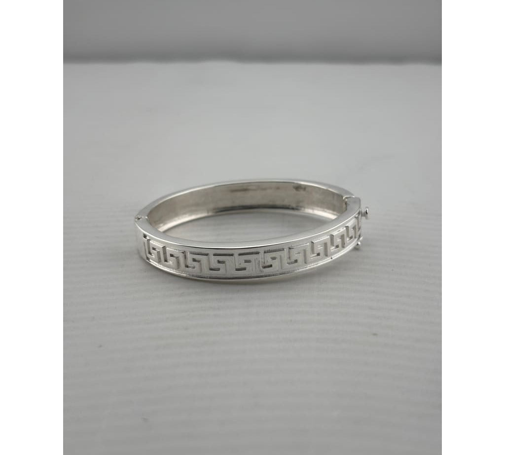 Kids Greek Key Silver Kada – 925 Sterling Silver Baby Bangle Bracelet with Meander Design
