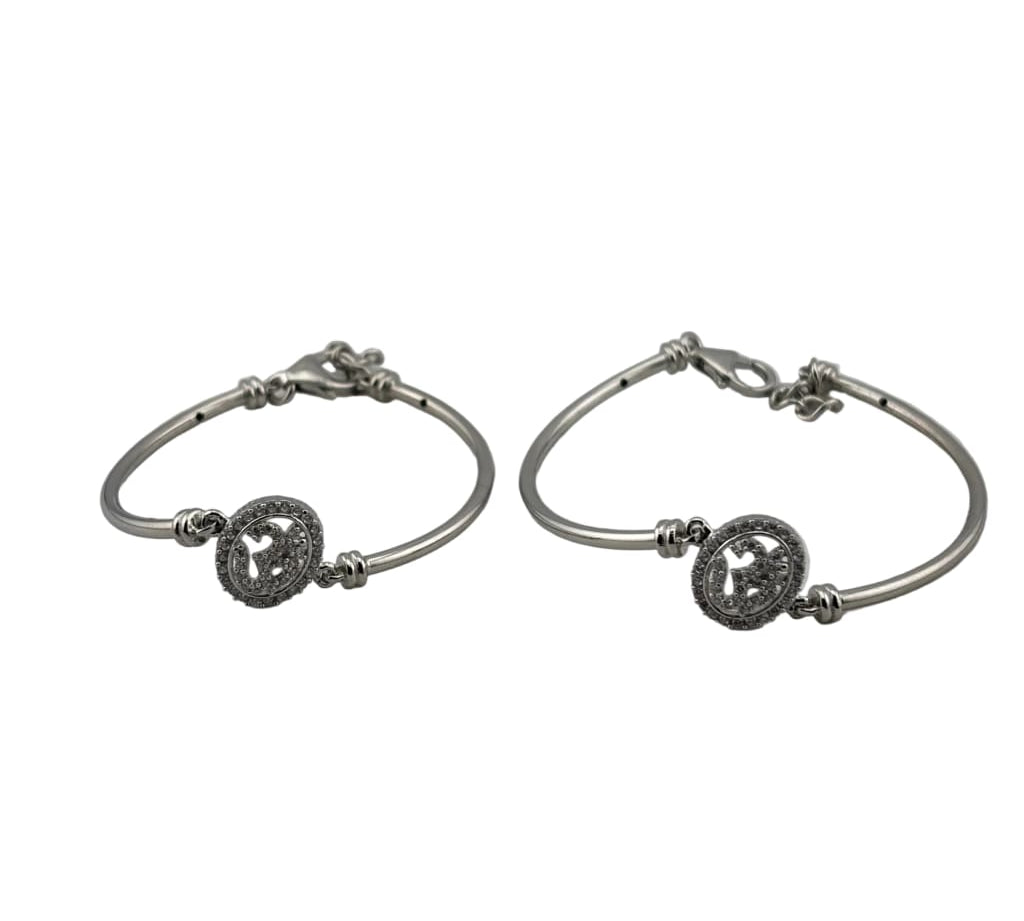 Kids OM Silver Bangle – 925 Sterling Silver Bracelet with OM Charm Adjustable