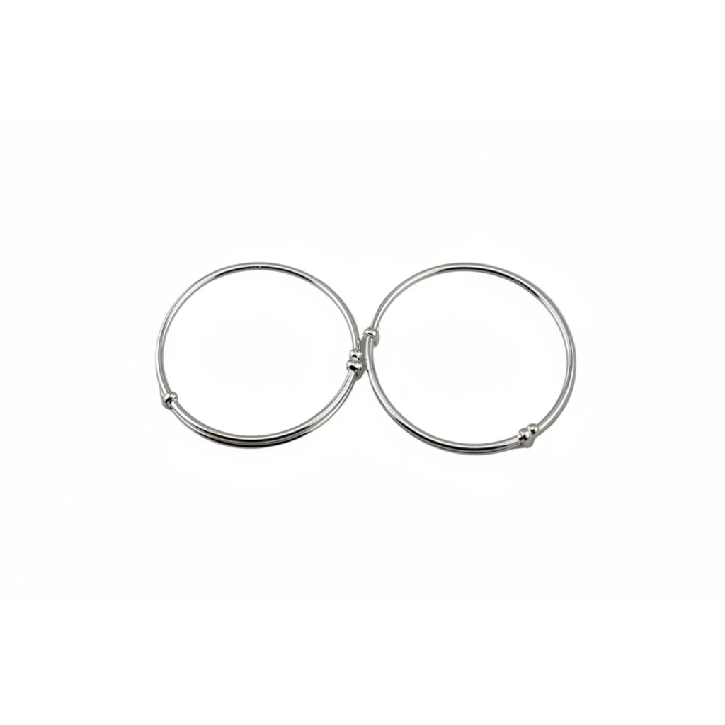 Kids Plain Silver Kada – 925 Sterling Silver Baby Kada Bracelet with Bead Ends (Pair)