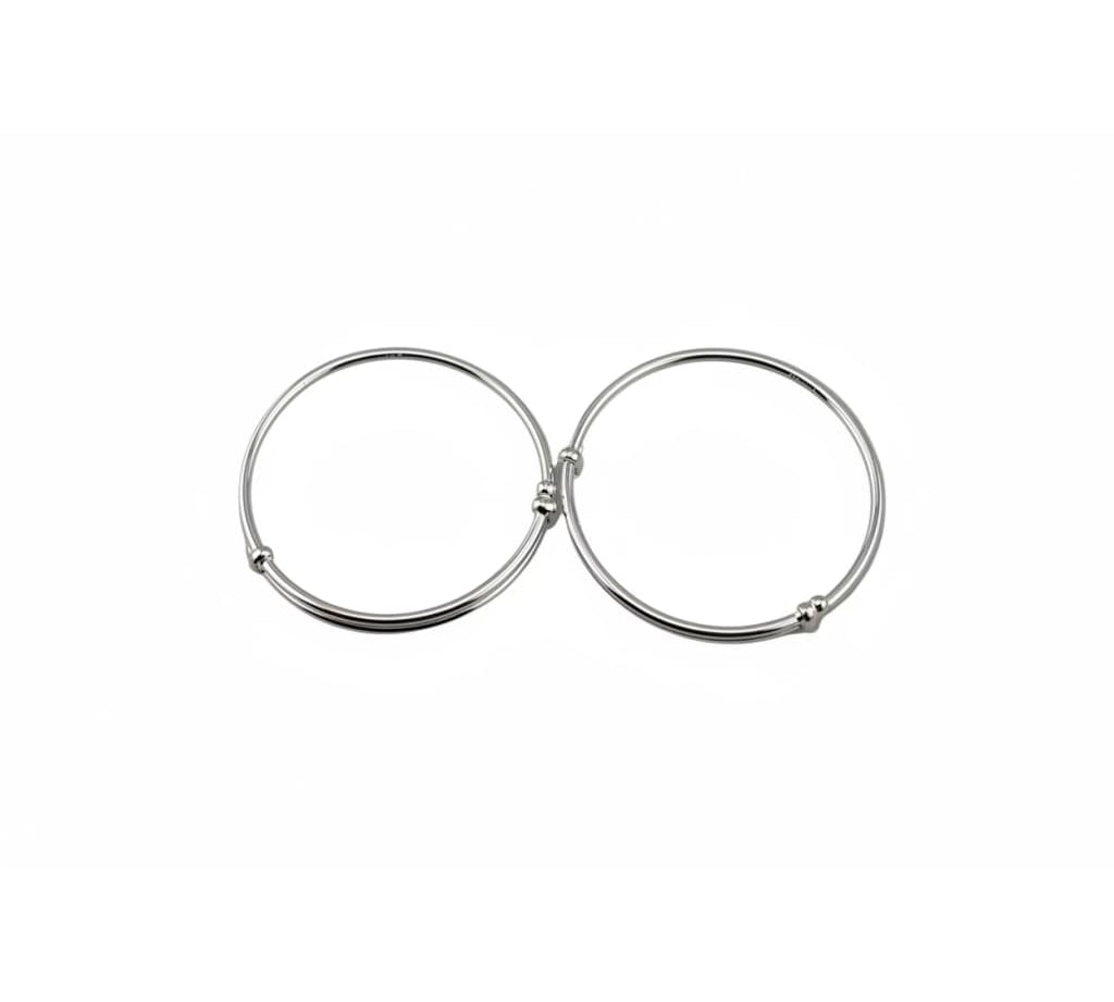 Kids Plain Silver Kada – 925 Sterling Silver Baby Kada Bracelet with Bead Ends (Pair)
