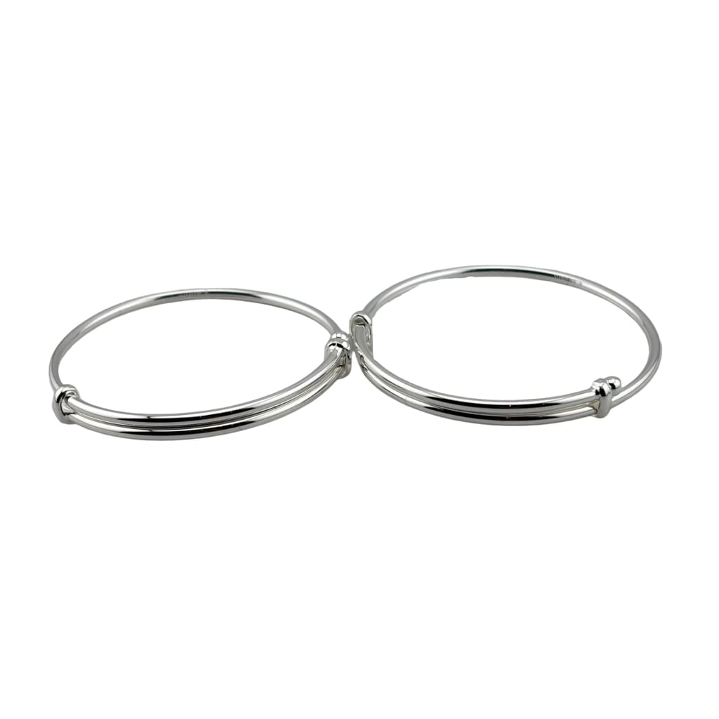 Kids Plain Silver Kada – 925 Sterling Silver Baby Kada Bracelet with Bead Ends (Pair)