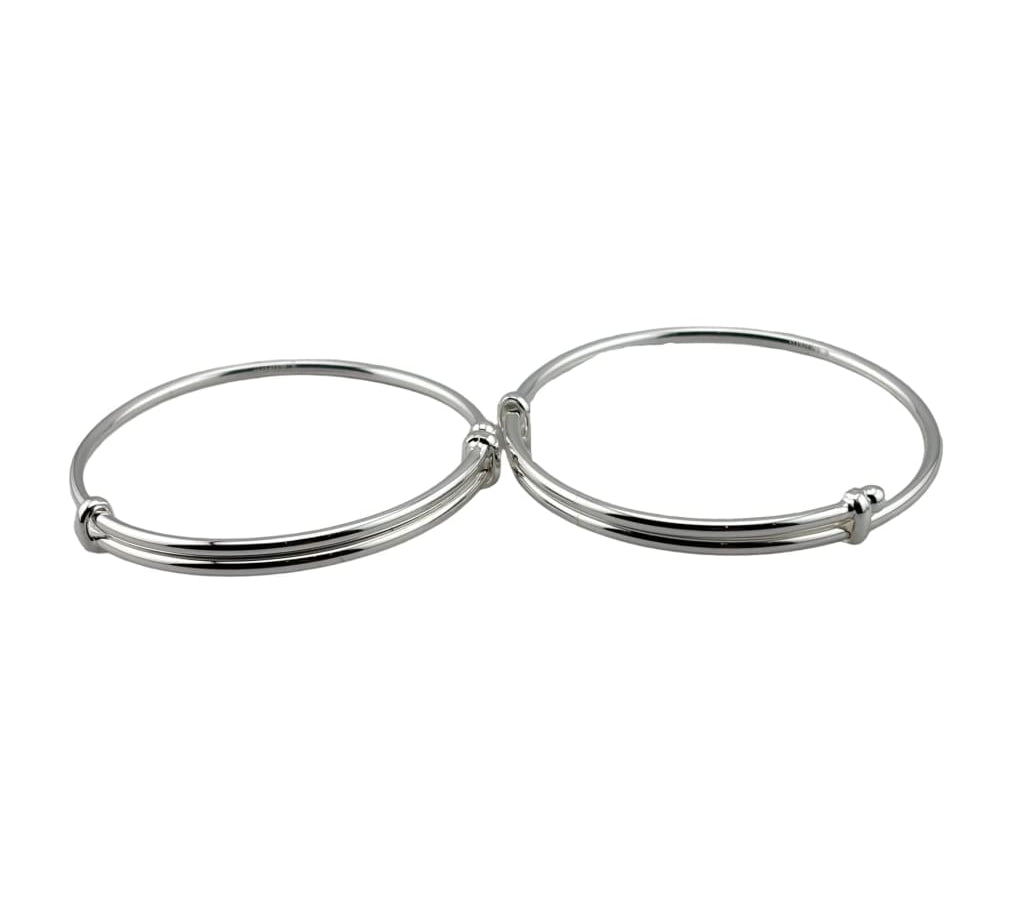 Kids Plain Silver Kada – 925 Sterling Silver Baby Kada Bracelet with Bead Ends (Pair)