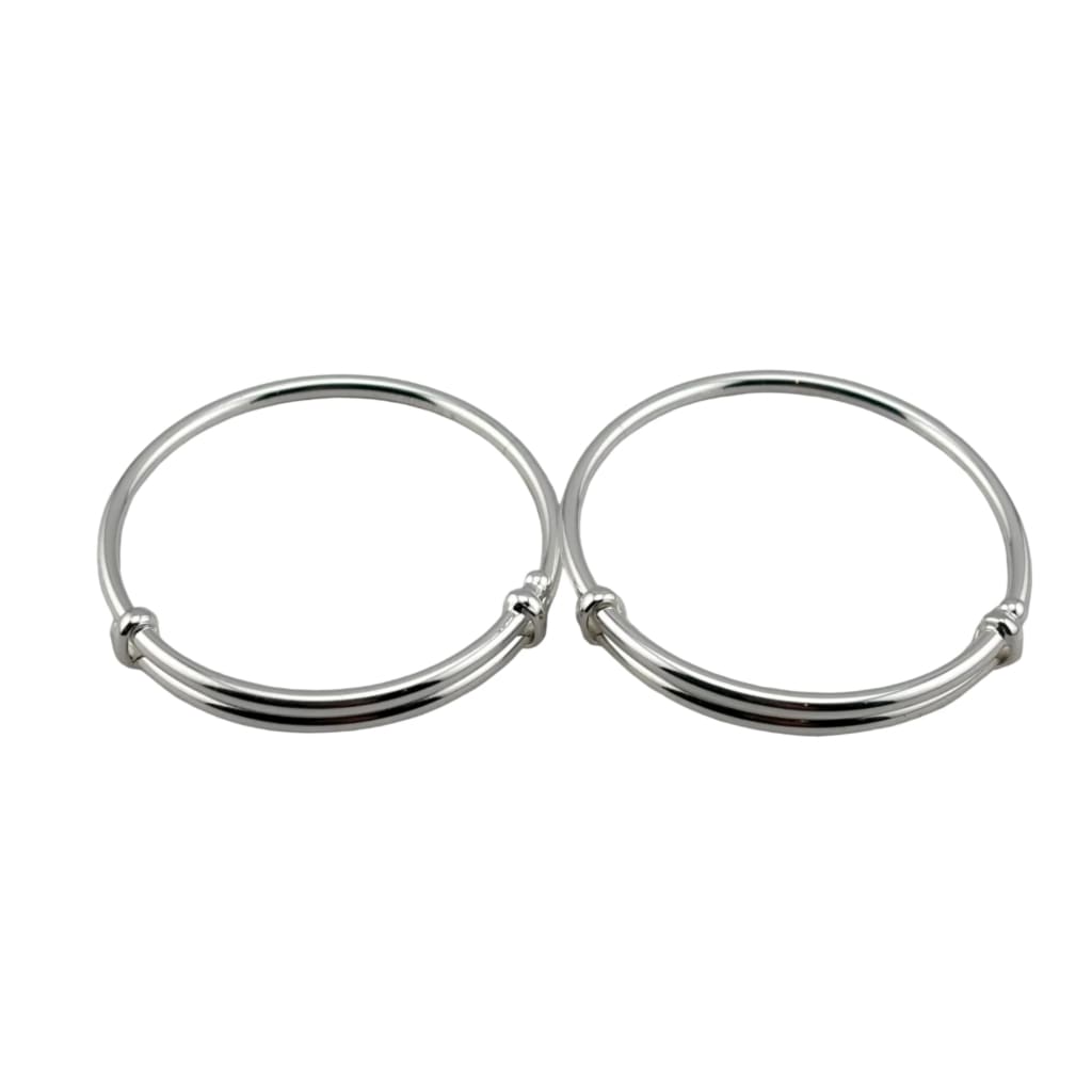 Kids Plain Silver Kada – 925 Sterling Silver Simple Open Bracelet Minimal Daily Wear (Pair)