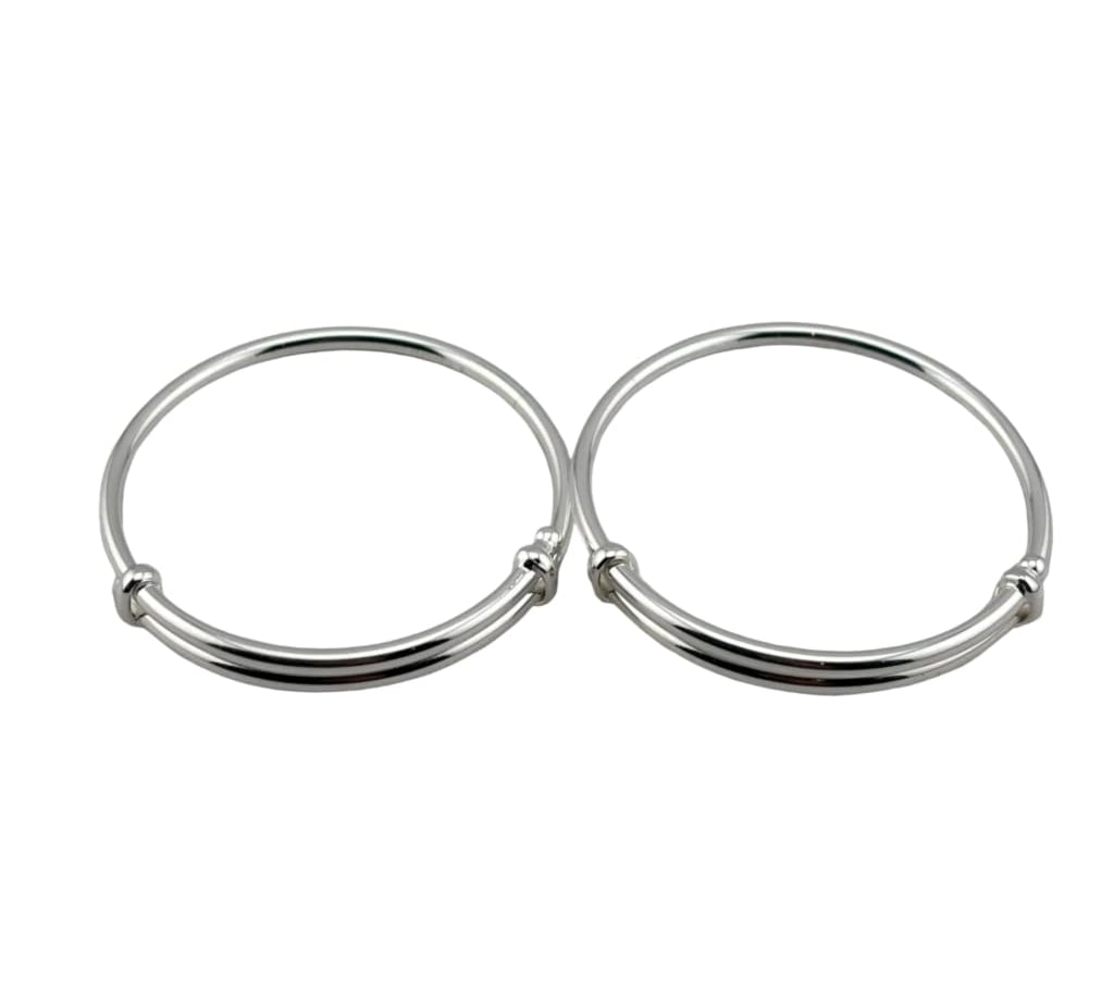 Kids Plain Silver Kada – 925 Sterling Silver Simple Open Bracelet Minimal Daily Wear (Pair)