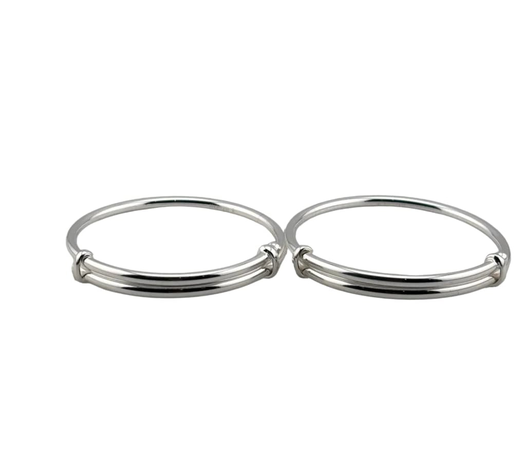 Kids Plain Silver Kada – 925 Sterling Silver Simple Open Bracelet Minimal Daily Wear (Pair)