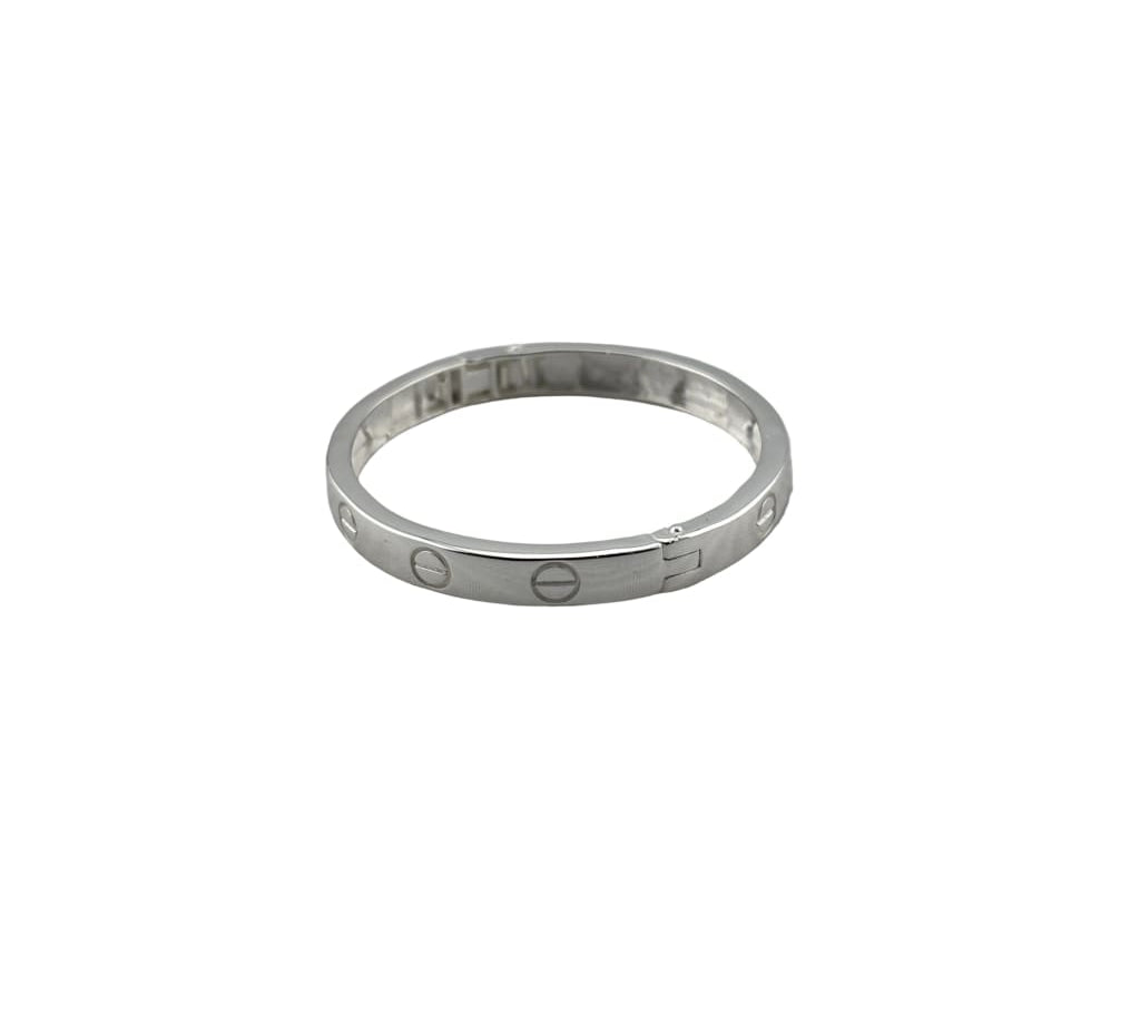 Kids Screw Design Silver Bangle – 925 Sterling Silver Closed Bracelet Lock Kada Minimal Style |