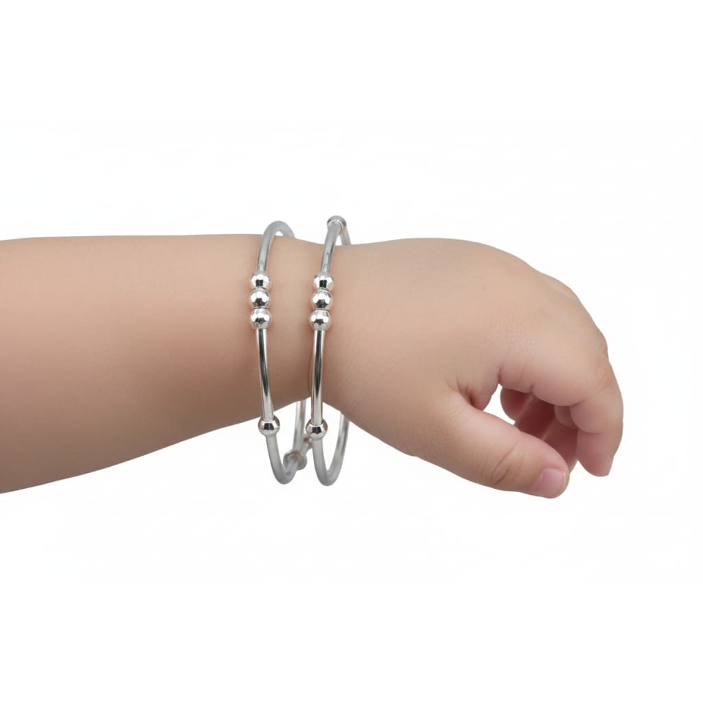 Kids Silver Faceted Bead Kada – 925 Sterling Silver Bracelet