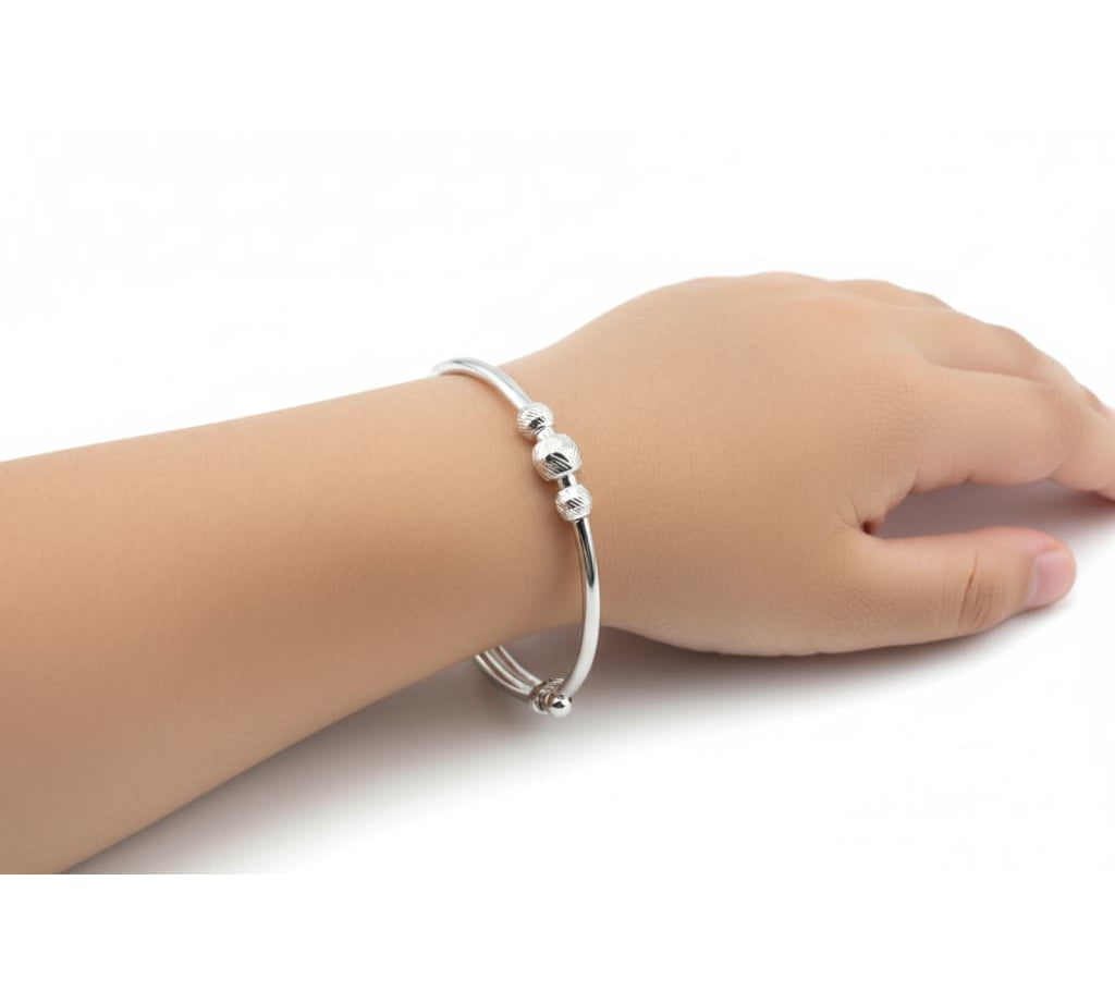 Kids Silver Heart Bead Kada Adjustable Baby Bangle