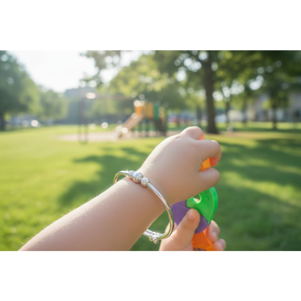 Kids Silver Heart Bead Kada Adjustable Baby Bangle