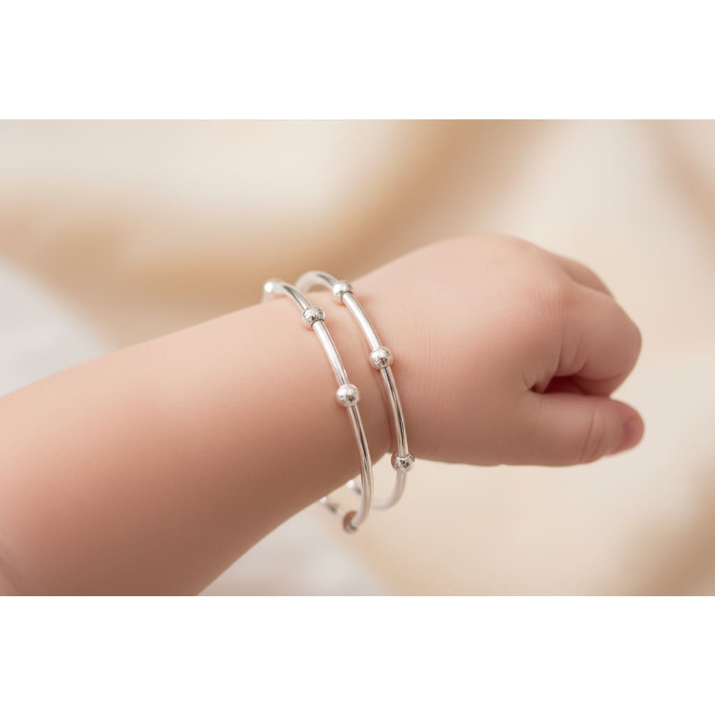 Kids Silver Multi Bead Bangle – 925 Sterling Silver Bracelet