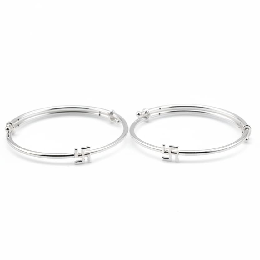 Kids Swastik Silver Kada – 925 Sterling Silver Baby Kada Bracelet (Pair)
