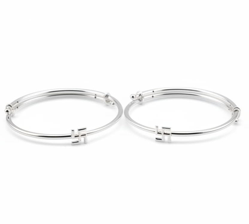 Kids Swastik Silver Kada – 925 Sterling Silver Baby Kada Bracelet (Pair)