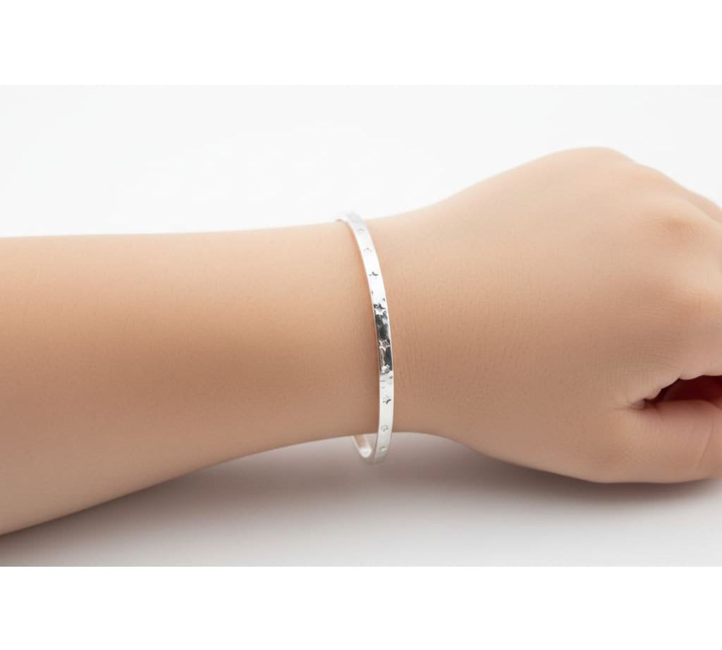 Kids Textured Silver Kada – 925 Sterling Silver Baby Kada Bracelet with Engraved Design (Pair)