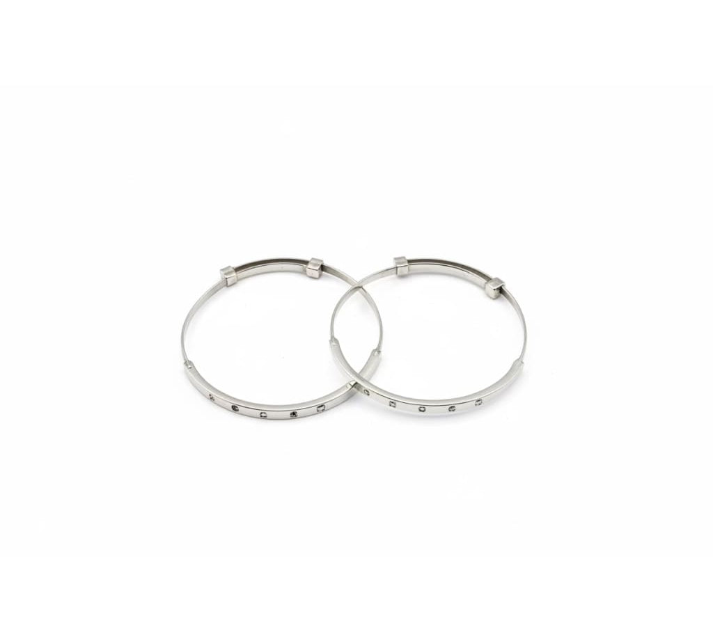 Kids Textured Silver Kada – 925 Sterling Silver Baby Kada Bracelet with Engraved Design (Pair)