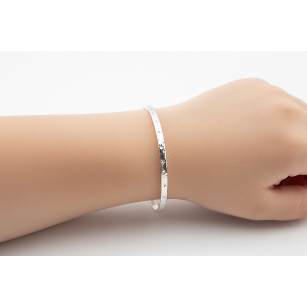 Kids Textured Silver Kada – 925 Sterling Silver Baby Kada Bracelet with Engraved Design (Pair)