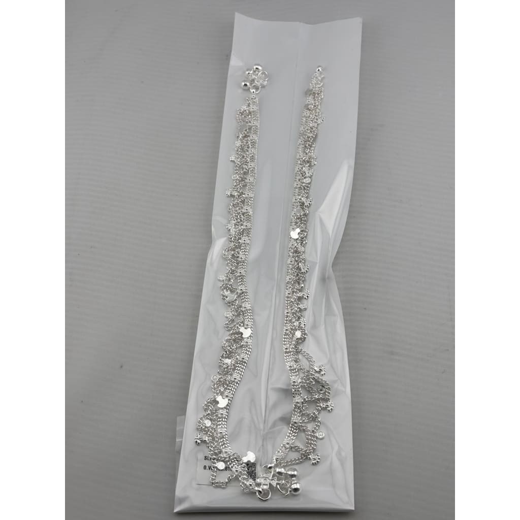 Layered Charm Ghungroo Anklet – 925 Sterling Silver – Adjustable – 59g