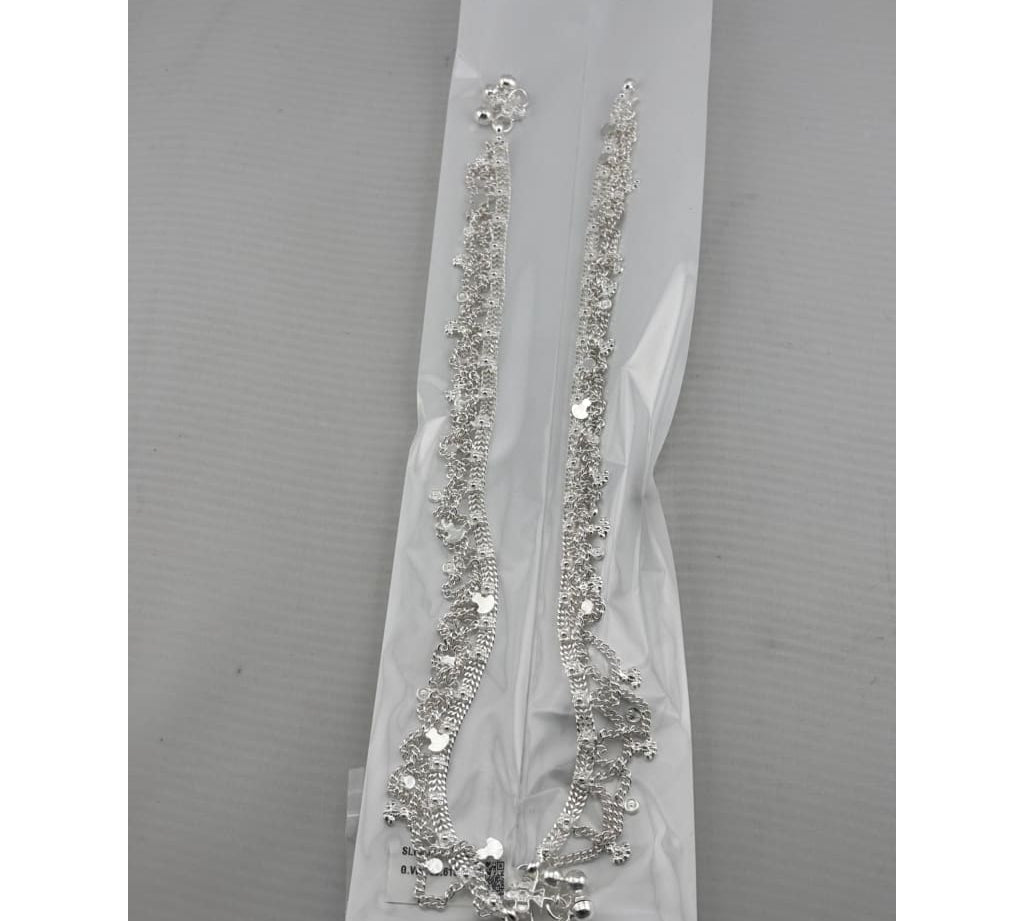 Layered Charm Ghungroo Anklet – 925 Sterling Silver – Adjustable – 59g