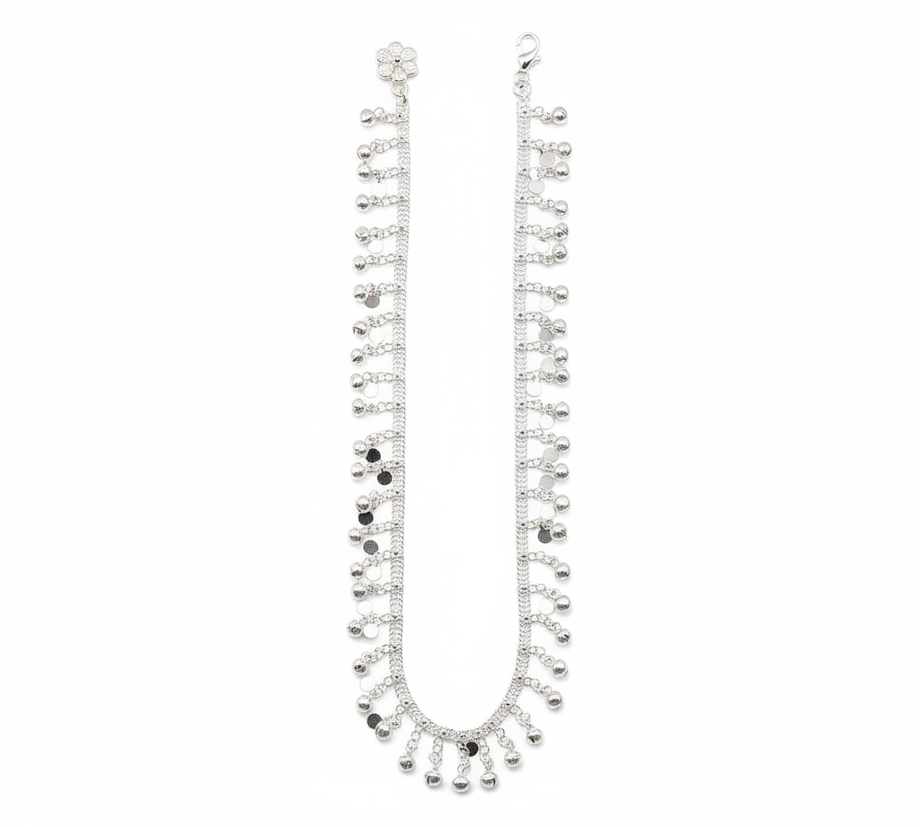 Layered Charm Ghungroo Anklet – 925 Sterling Silver – Adjustable-59g