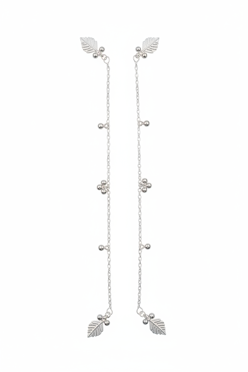 Leaf Charm Sleek Silver Anklet – 99.9% Pure Silver – Adjustable – 26.15 g