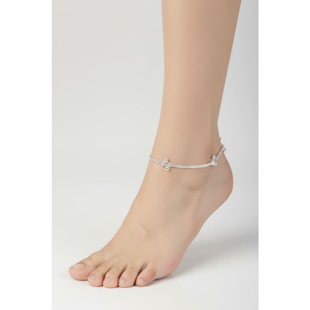 Leaf Charm Sleek Silver Anklet – 99.9% Pure Silver – Adjustable – 26.15 g