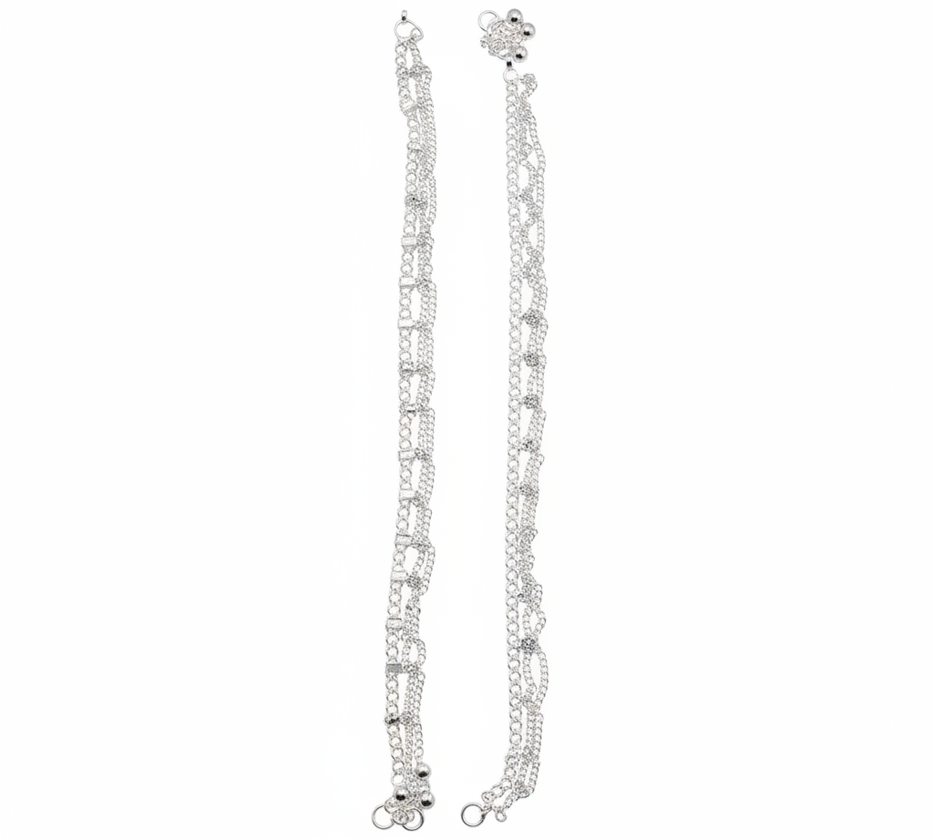 Linked Layer Chain Anklet – 925 Sterling Silver – Adjustable – 17g