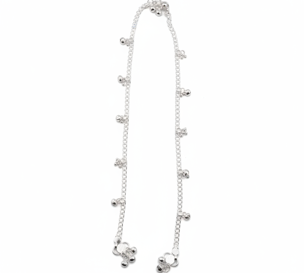 Mini Ghungroo Chain Anklet – 925 Sterling Silver – Adjustable – 20.12g